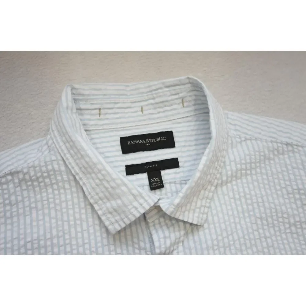 Banana Republic Seersucker Dress Shirt Slim Fit Short Sleeve Button Up Mens‎ 2XL